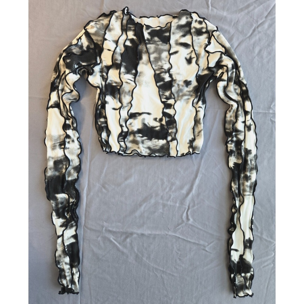 Showroom Ruched Long Sleeve Top Y2K Asymmetrical Stitches Abstract Patchwork